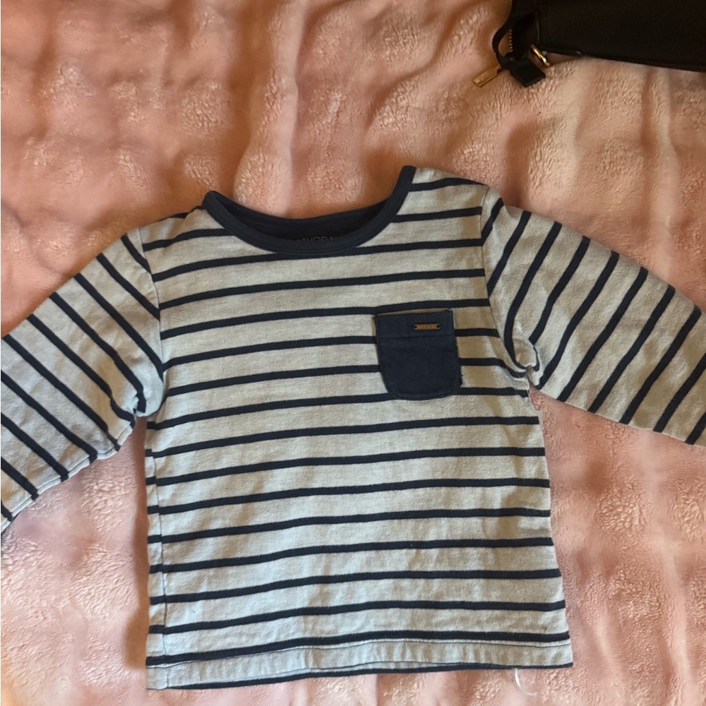 Mayoral Navy and White Striped Long Sleeve Tee
